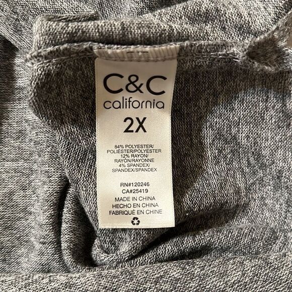 C&C California 2X Fine Knit Gray Heathered Light Weight Drop Sleeve Sweater - Picture 12 of 13